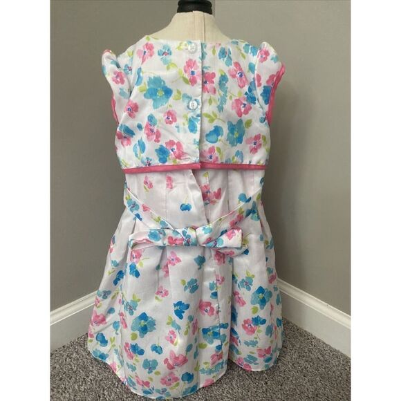 GIRLS JONA MICHELLE DRESS 4T - WHITE WITH PINK AND TURQUOISE FLOWERS - Picture 3 of 4